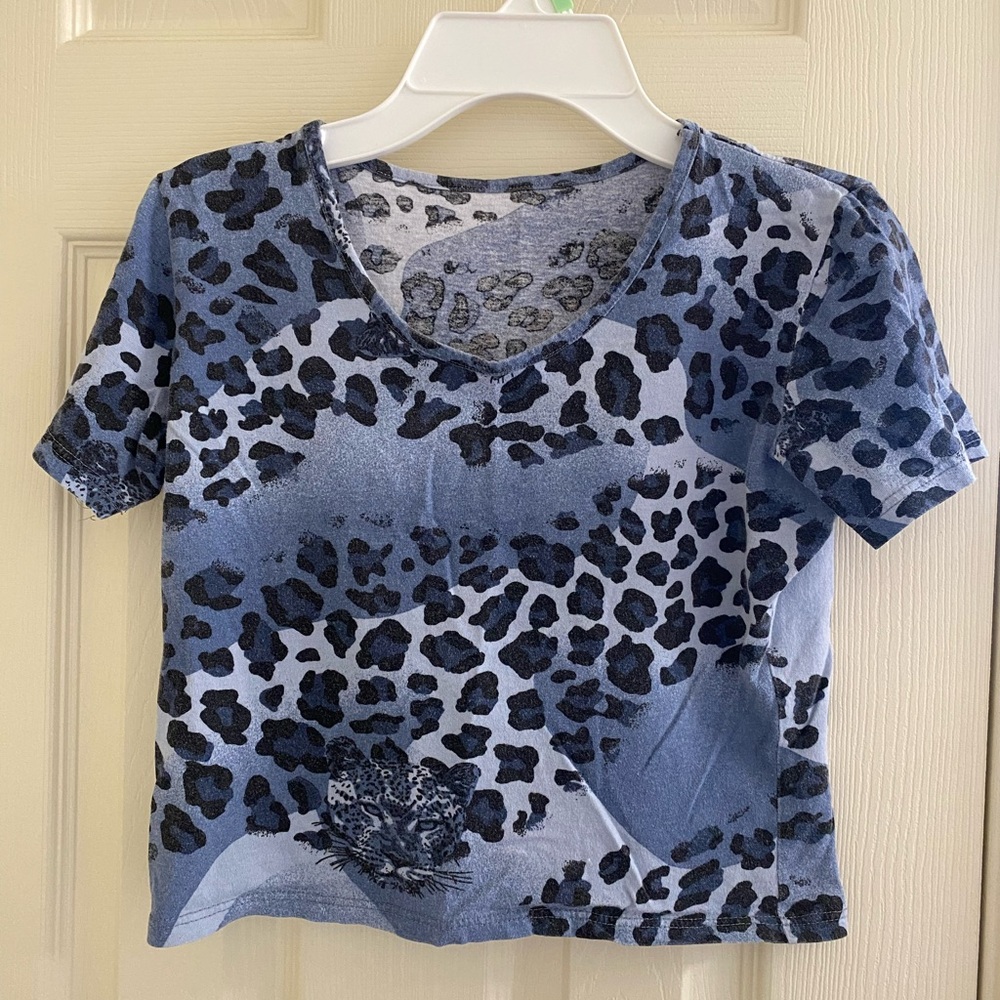 Y2k blue cheetah crop top